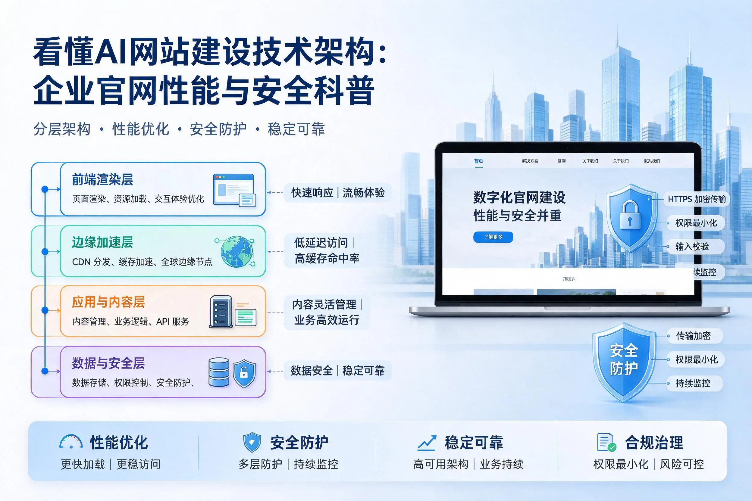 看懂AI网站建设技术架构：咸阳企业官网性能与安全科普