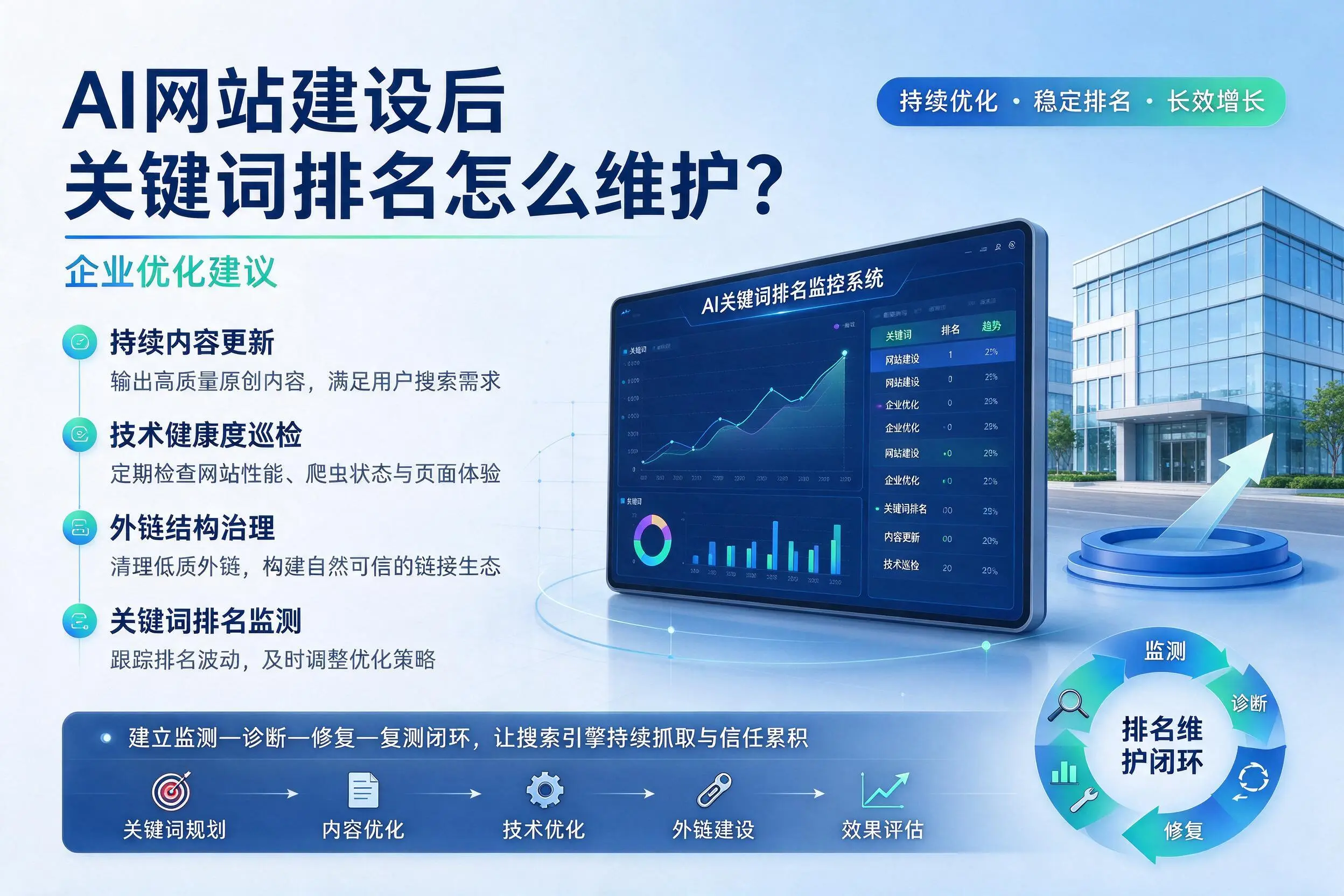 AI网站建设后关键词排名怎么维护?咸阳企业优化建议