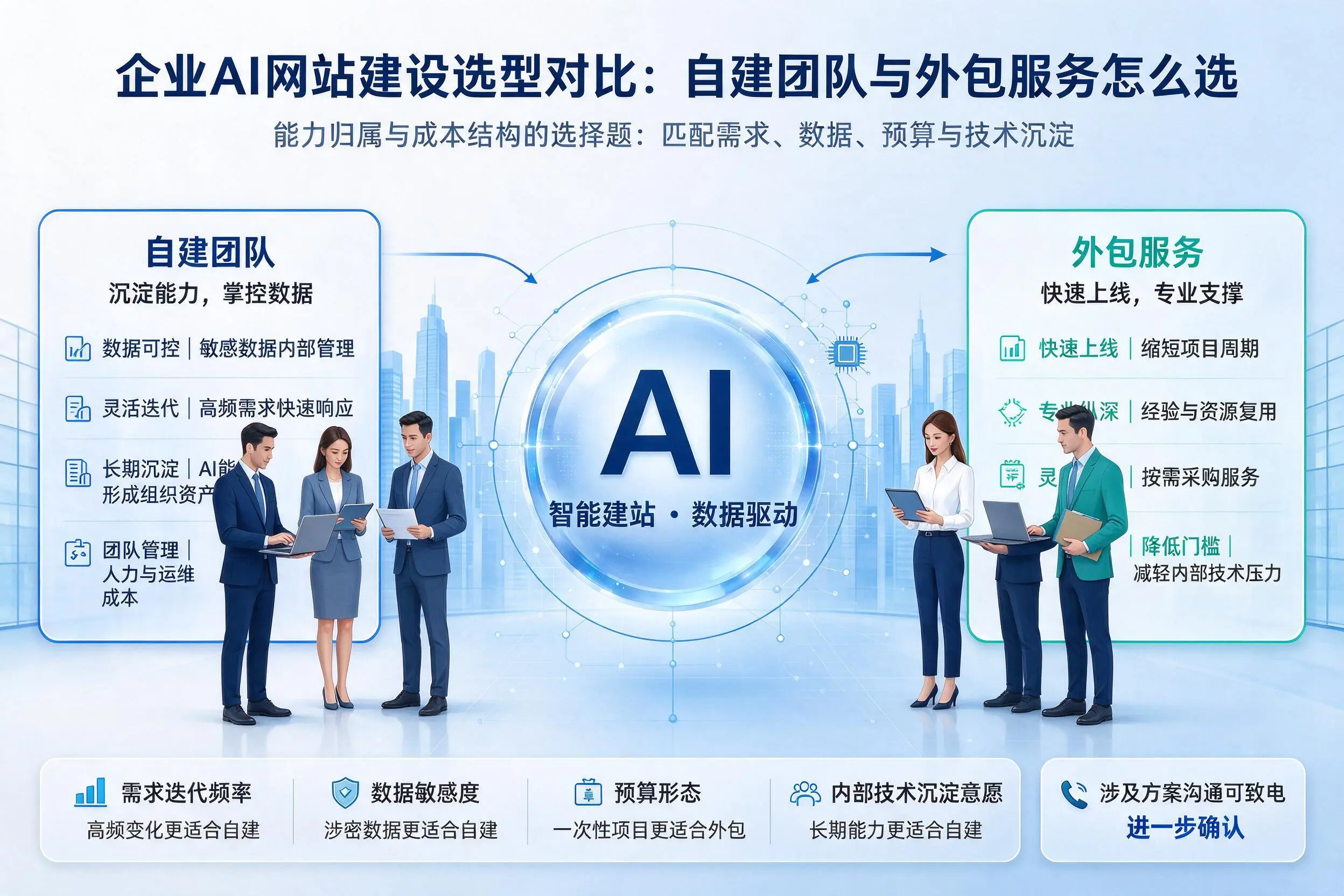 咸阳企业AI网站建设选型对比:自建团队与外包服务怎么选